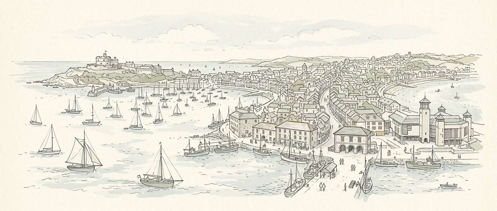 Falmouth from the river showing the harbour and town