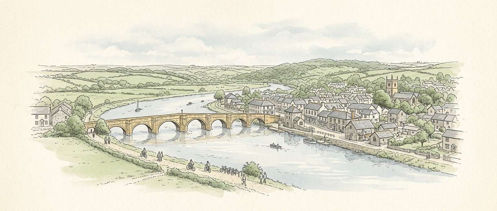 Wadebridge town centre bridge and river
