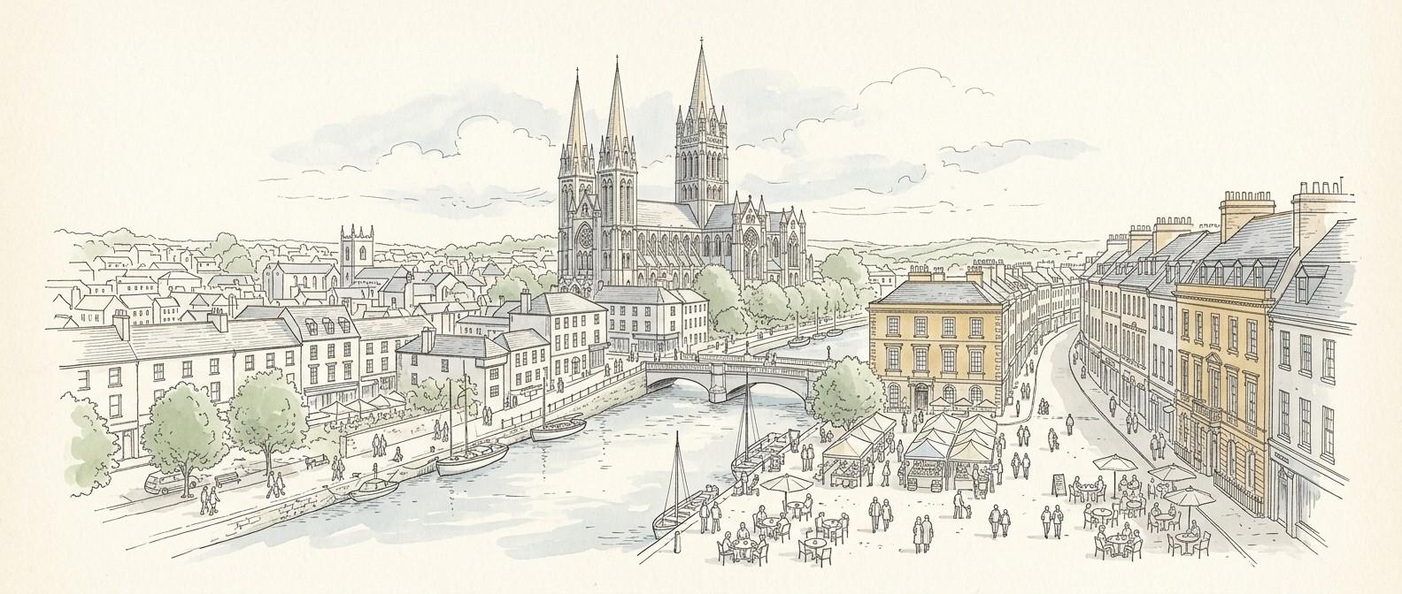 Truro Cathedral and cityscape
