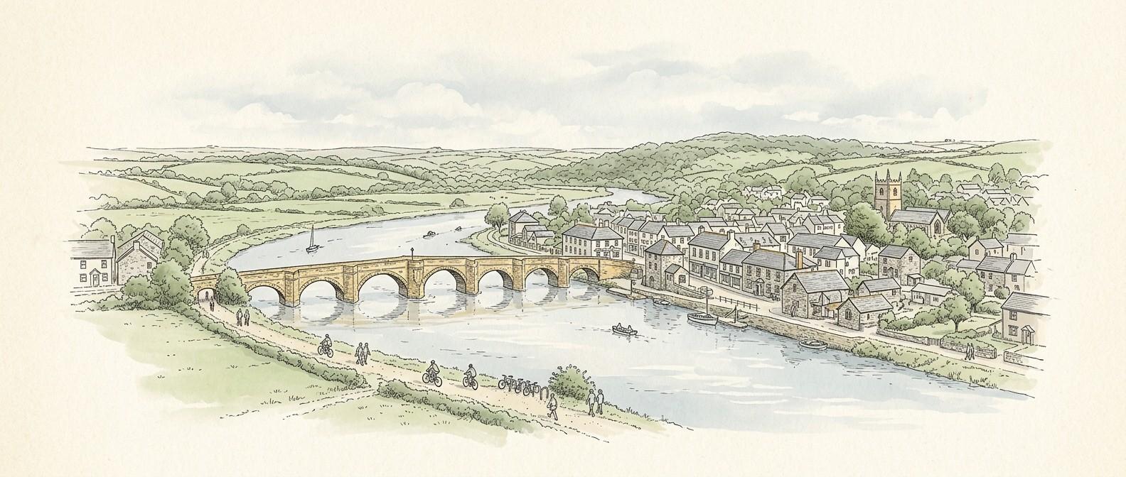 Wadebridge town centre bridge and river