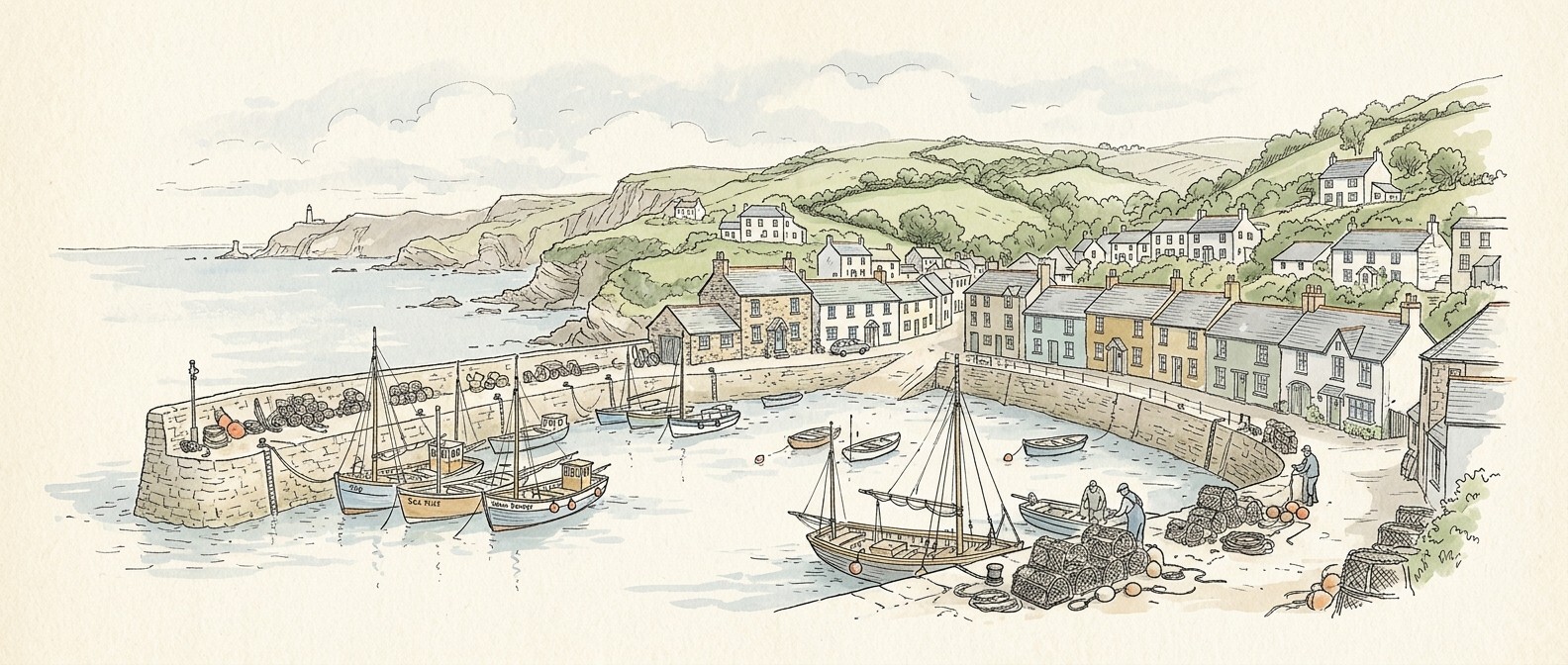 Cornwall coastal village with local businesses