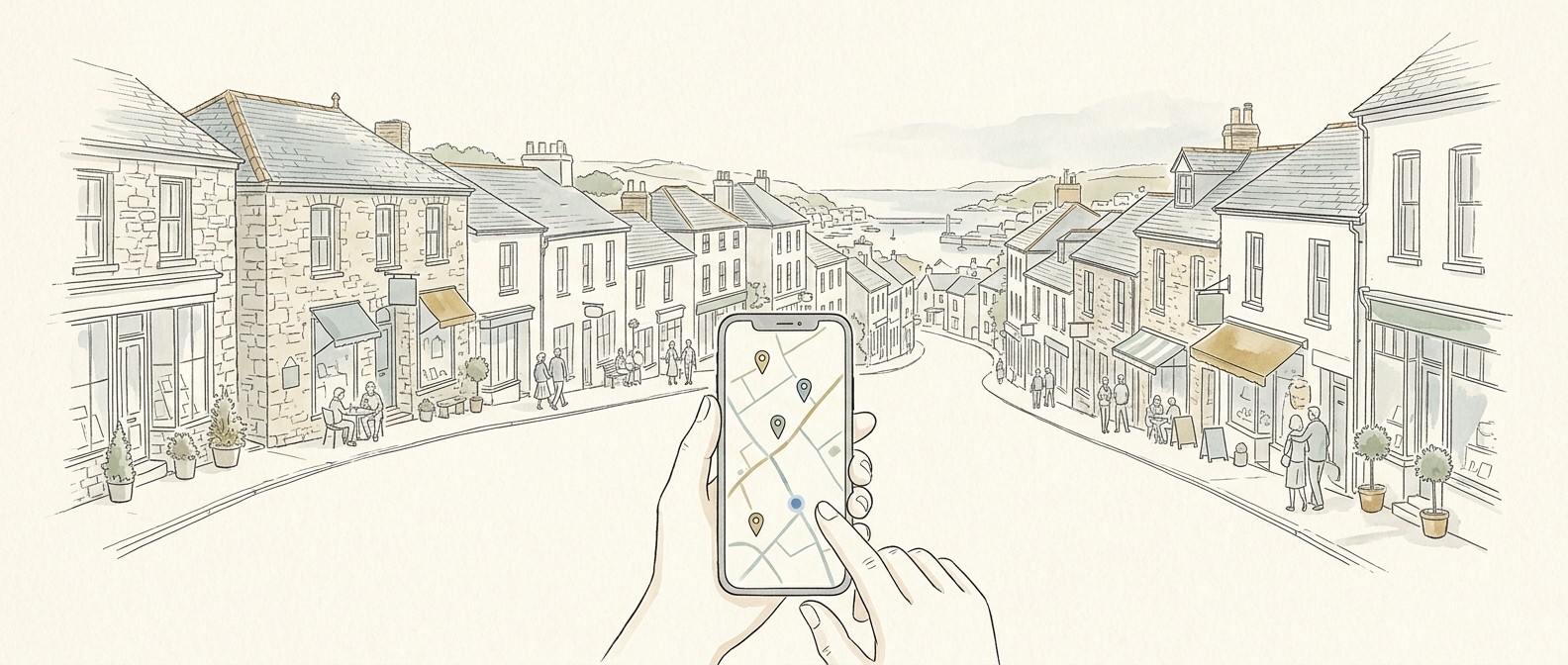 Person holding smartphone showing Google Maps for local business search