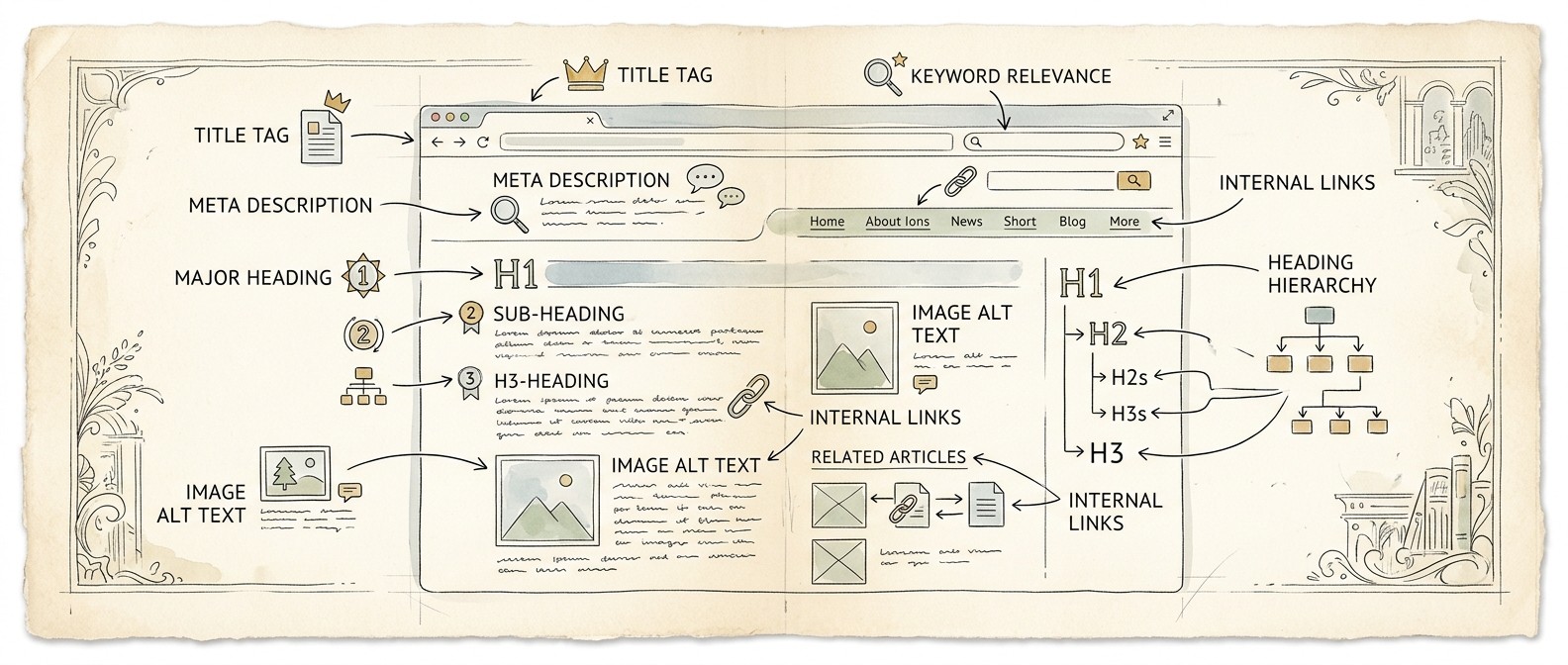 On-page SEO checklist with optimisation elements highlighted