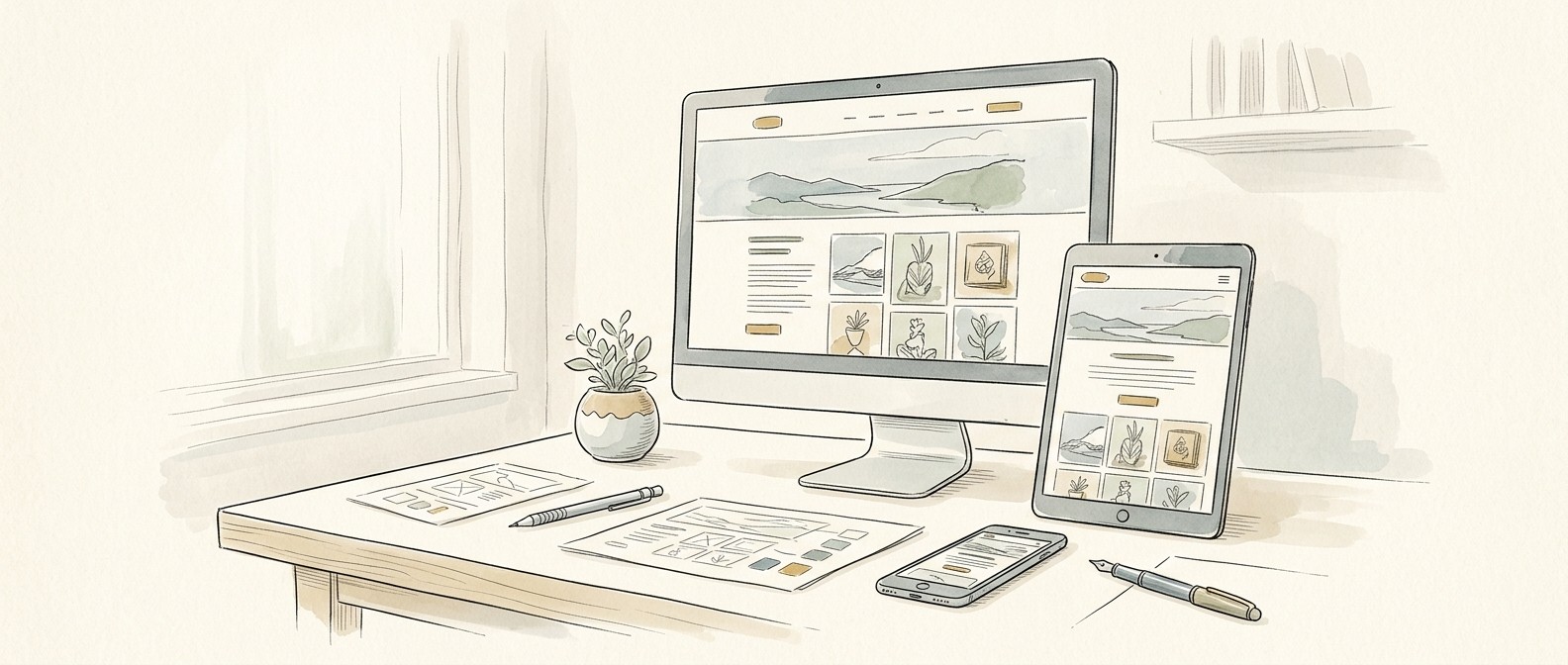 Responsive one-page website design displayed on multiple devices
