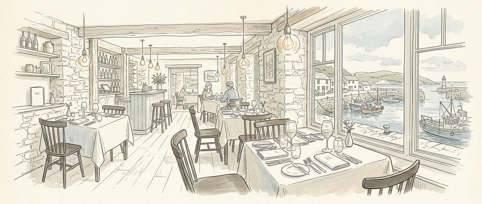 Modern restaurant interior with ambient lighting