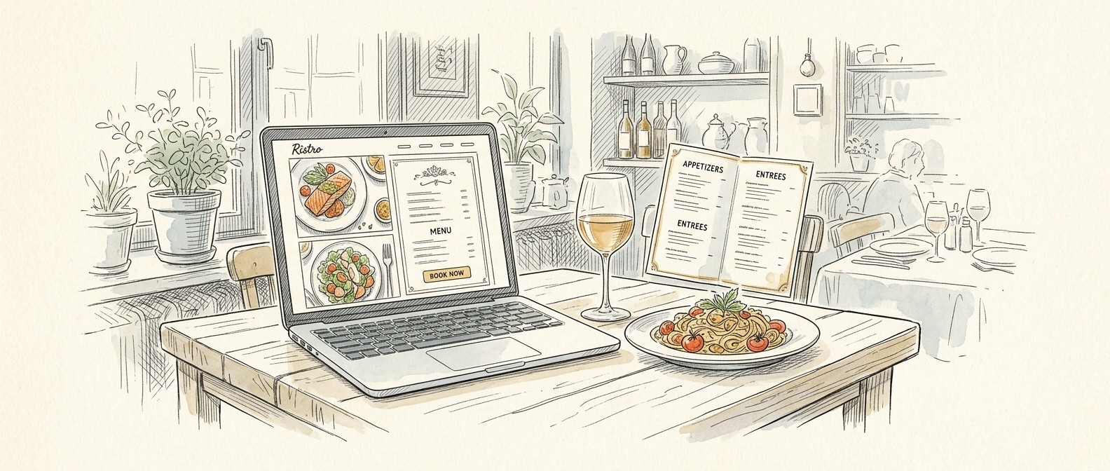 Restaurant website displayed on laptop and mobile device