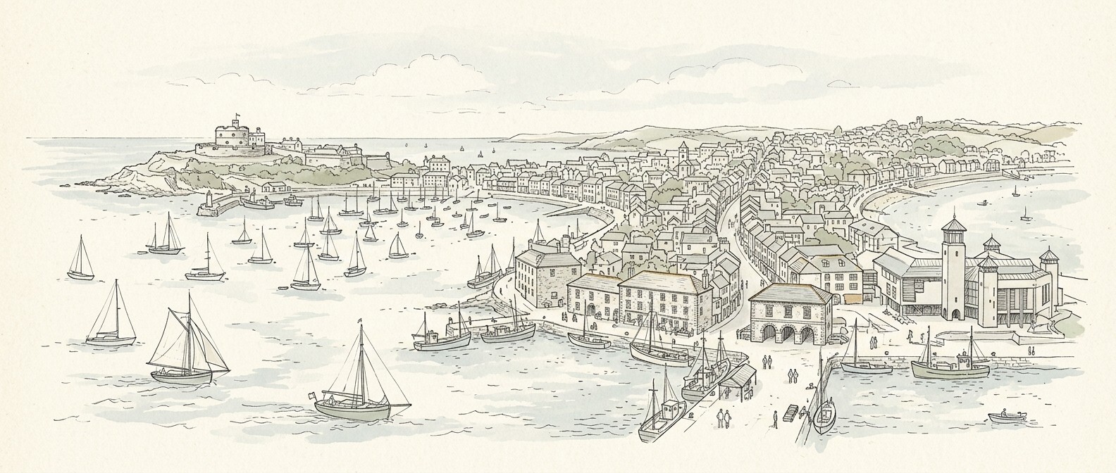 Falmouth from the river showing the harbour and town