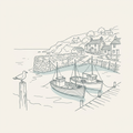 Cornish fishing harbour with boats