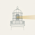Lighthouse beam cutting through coastal fog